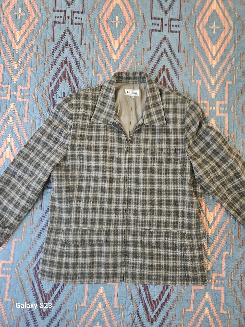 Vintage L.L. Bean Plaid Wool Jacket in Gray and Brown.